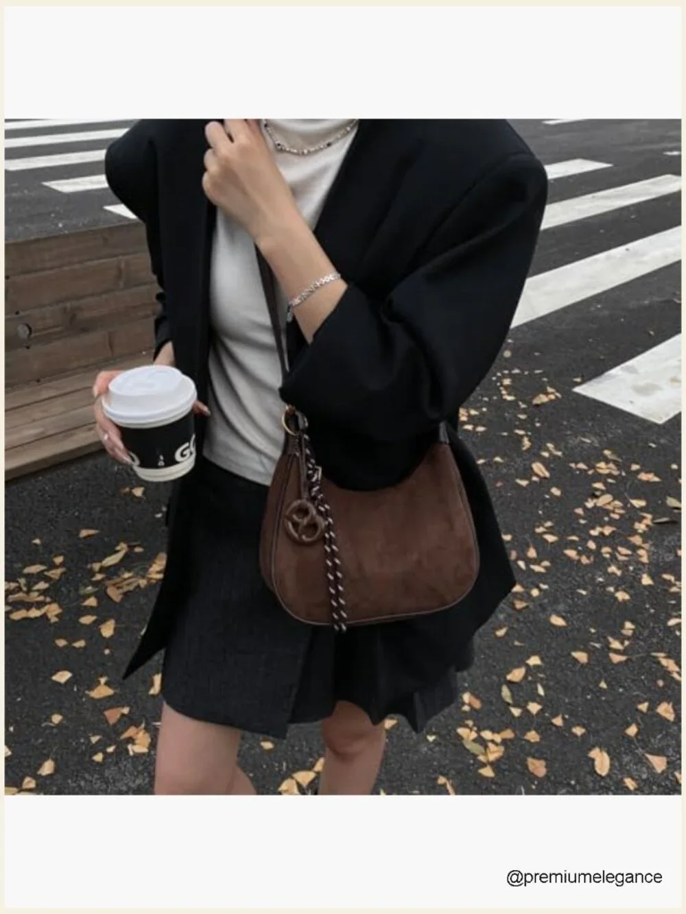 Faux Suede Hobo Crossbody Bag with Removable Charm and 2 Straps